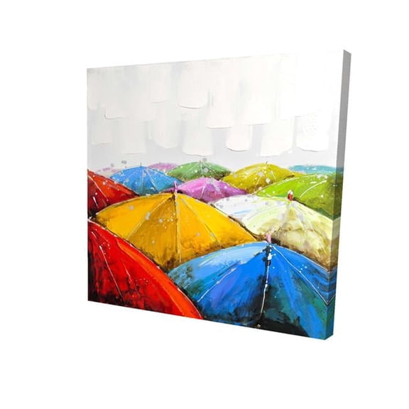 Begin Home Decor 2080-2424-MI2 24 x 24 in. Colorful Umbrellas in Rain Canvas - Blue Shapes Home Decor