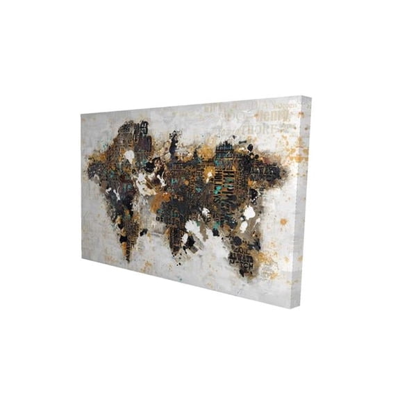 Begin Home Decor 2080-2436-CI146 24 x 36 in. Abstract World Map Typography Canvas - Cities Satellite View