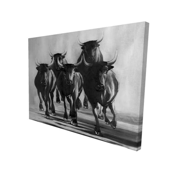 Begin Home Decor 2080-3648-AN111-1 36 x 48 in. Group of Bulls At Galops - Man Cave Black Canvas Decor