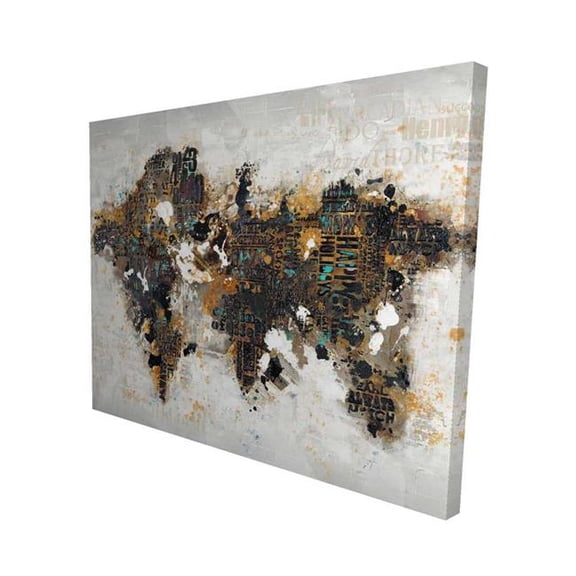 Begin Home Decor 2080-4860-CI146 48 x 60 in. Abstract World Map with Typography - Beige Bedroom Canvas