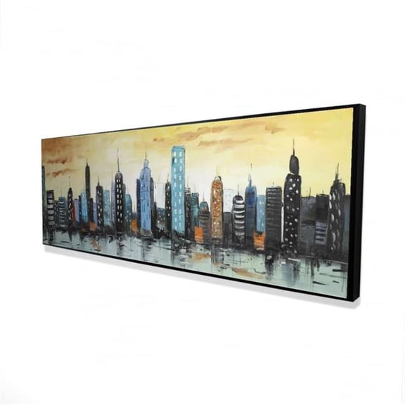 Begin Home Decor 2081-1648-CI310 16 x 48 in. Skyline on Cityscape - Building Blue Cities Framed Canvas