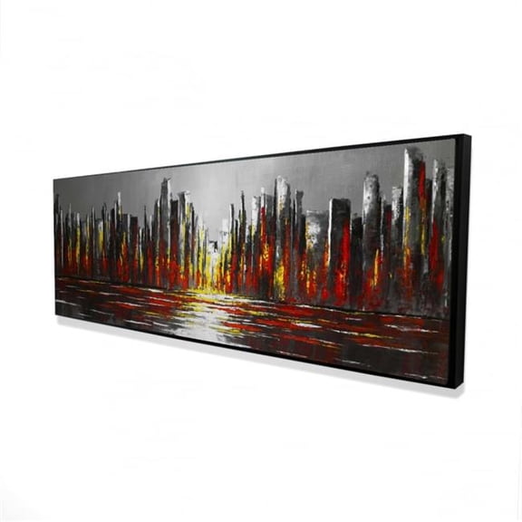 Begin Home Decor 2081-1648-CI334 16 x 48 in. Abstract Red Skyline Canvas - Gray Frame Wall Art Decor