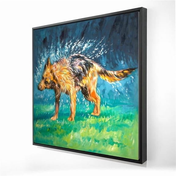 Begin Home Decor 2081-2424-AN382 24 x 24 in. Blue Contemporary Pets Framed Canvas - Spin-Dry Wet German Shepherd