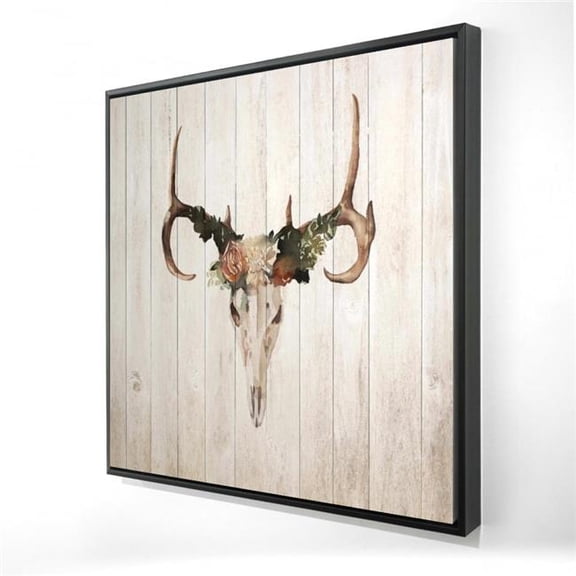 Begin Home Decor 2081-2424-AN405-1 24 x 24 in. Mule Deer Skull with Roses Canvas - Rustic Bathroom Decor