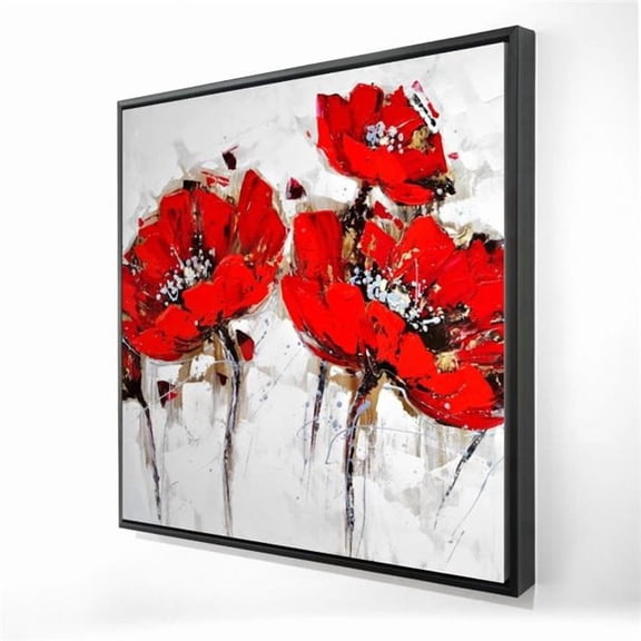 Begin Home Decor 2081-2424-FL23 24 x 24 in. Botanical White Floral Framed Canvas - Abstract Poppy Flowers Decor