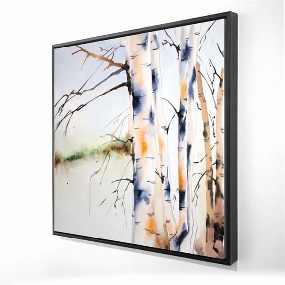 Begin Home Decor 2081-2424-LA132 24 x 24 in. Blue Illustrative Birch Trunks Framed Canvas - Bedroom Decor
