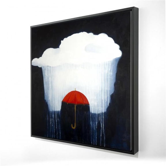 Begin Home Decor 2081-2424-MI43 24 x 24 in. Umbrella Under Rain Canvas - Blue Frame Home Decor Art