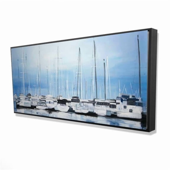 Begin Home Decor 2081-2448-CO119 24 x 48 in. Boats At the Dock - Framed Canvas - Sea Livingroom Decor