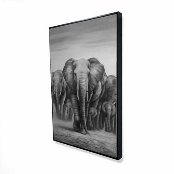 Begin Home Decor 2081-3624-AN202 24 x 36 in. Herd of Elephants - Framed Canvas for Living Room Decor