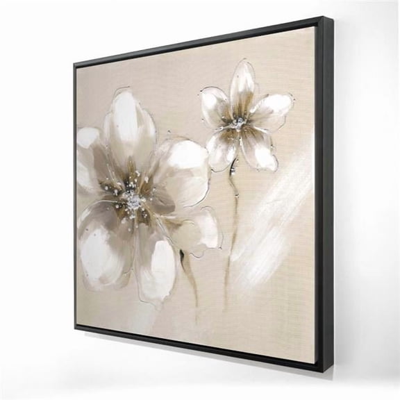 Begin Home Decor 2081-3636-FL30 36 x 36 in. Two Cream Flowers - Contemporary Framed Canvas for Home Decor