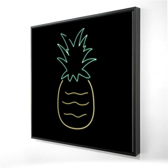 Begin Home Decor 2081-3636-GA123 36 x 36 in. Neon Pineapple - Exotic Black Framed Canvas for Home Decor