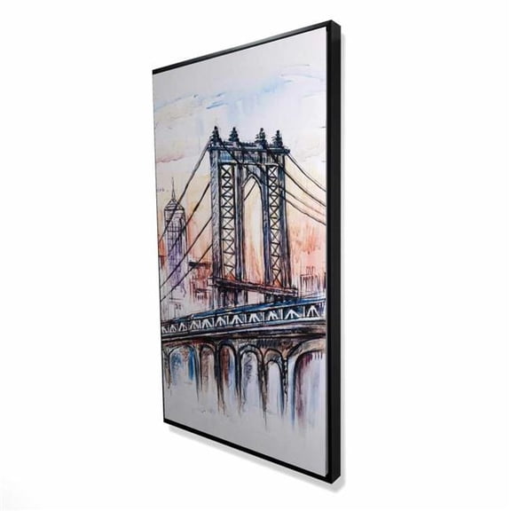 Begin Home Decor 2081-4824-CI122 24 x 48 in. Bridge Sketch - Orange Illustrative Framed Canvas Art Decor