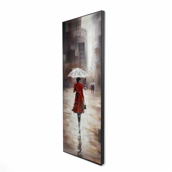 Begin Home Decor 2081-6020-ST26 20 x 60 in. Quiet Walk in the Rain - Red Scenic Framed Canvas Art