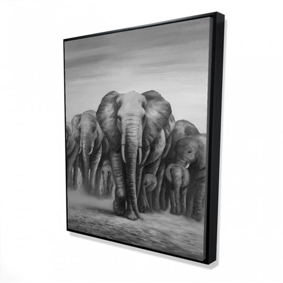 Begin Home Decor 2081-6048-AN202 48 x 60 in. Herd of Elephants - Gray Elephant Framed Canvas Decor