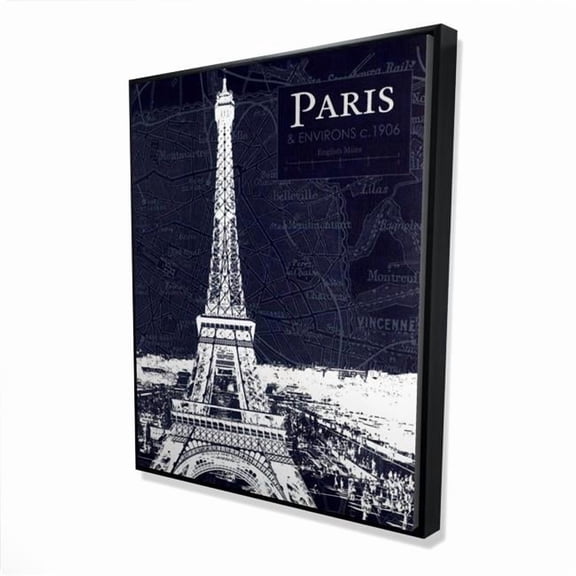 Begin Home Decor 2081-6048-CI103 48 x 60 in. Paris Blue Print & Eiffel Tower - Industrial White Framed Canvas
