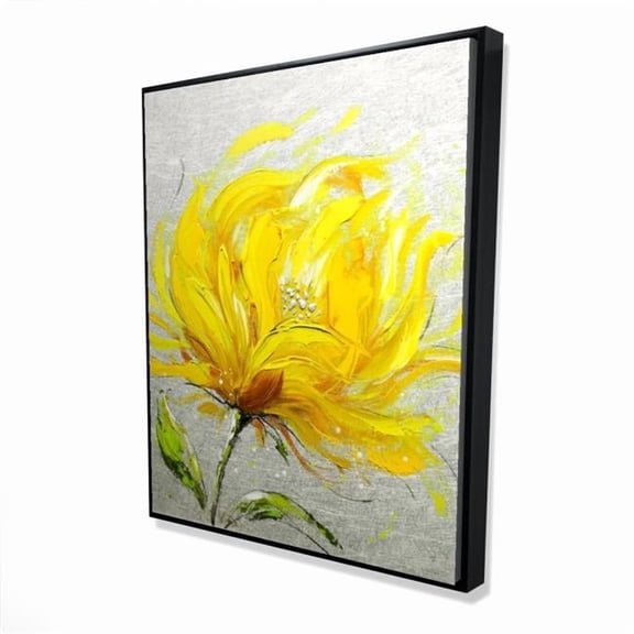 Begin Home Decor 2081-6048-FL69 48 x 60 in. Yellow Fluffy Flower - Gray Framed Canvas for Living Room Decor