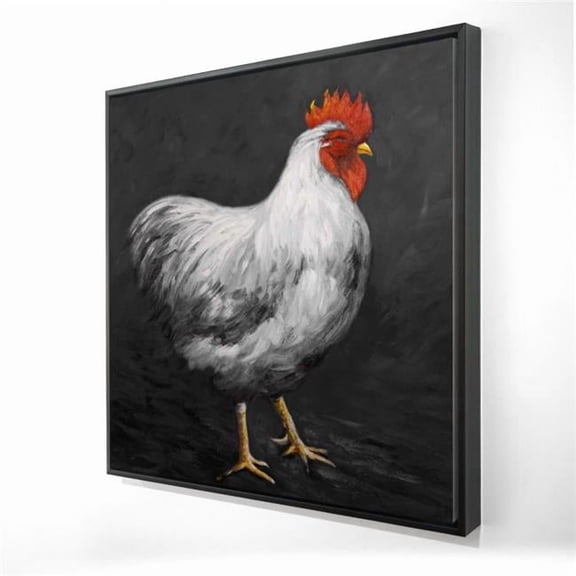 Begin Home Decor 24 x 24 in. Gray Rooster 2 - White Farm Animals Framed Canvas Decor