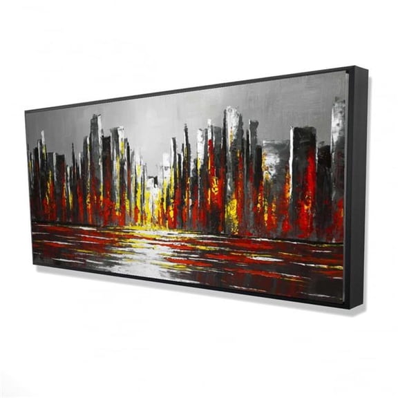 Begin Home Decor 24 x 48 in. Abstract Red Skyline - Framed Canvas for Home Decor
