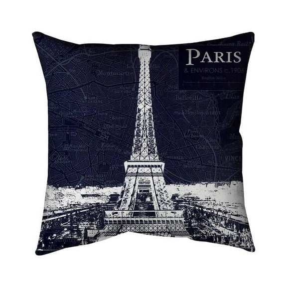 Begin Home Decor 5541-2626-CI103 26 x 26 in. Paris Blue Print & Eiffel Tower-Double Sided Print Indoor Pillow