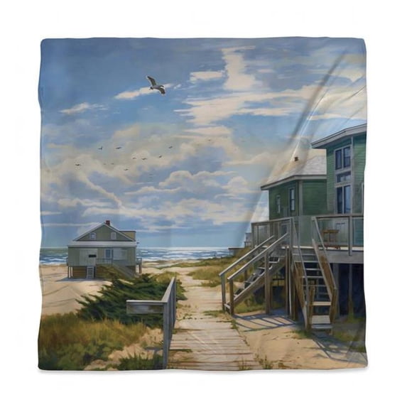 Begin Home Decor 3817-SWCQ-CO169 Coastal Sea Queen Size Duvet Cover - White - Peaceful House Decor