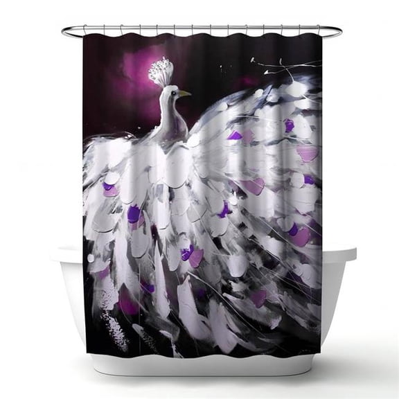 Begin Home Decor 4240-7174-AN15-1 71 x 74 in. Purple Peacock Shower Curtain - Home Decor - Bird Design