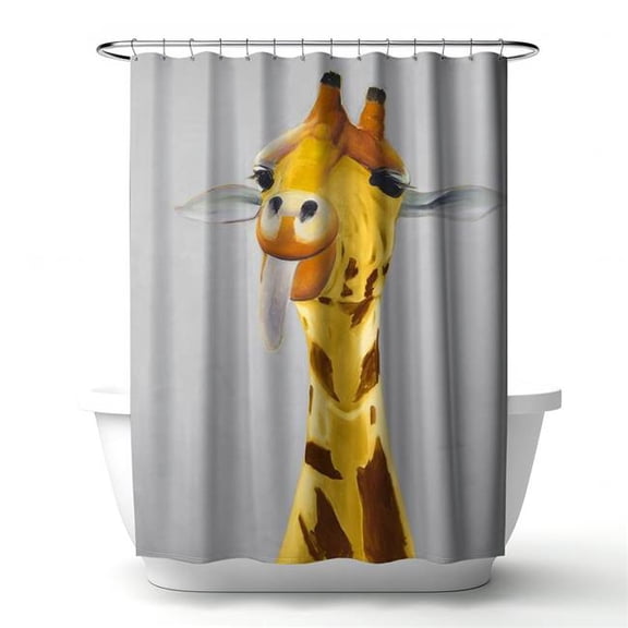 Begin Home Decor 4240-7174-AN179-2 71 x 74 in. Funny Giraffe Face Shower Curtain - Gray Wildlife Decor