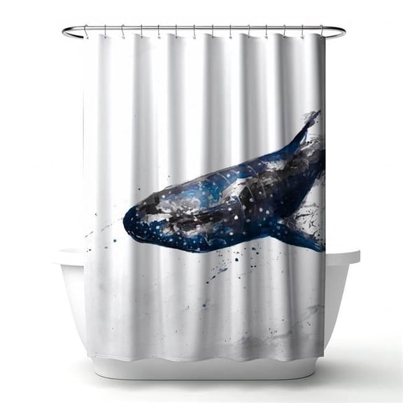 Begin Home Decor 4240-7174-AN247-1 71 x 74 in. Abstract Whale Shark Shower Curtain - Aquatic Bathroom Decor