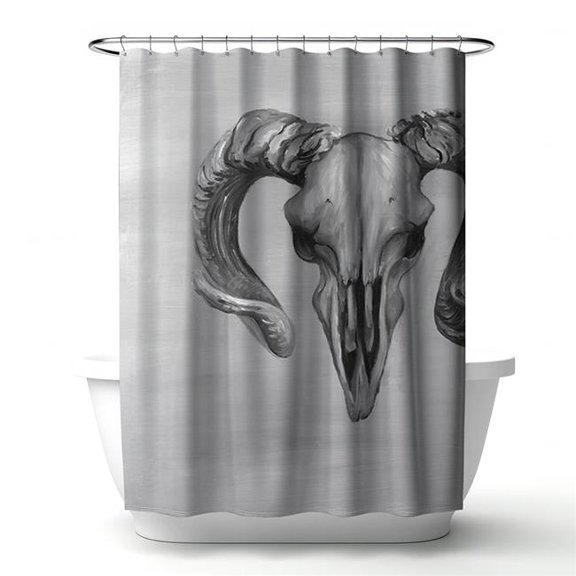 Begin Home Decor 4240-7174-AN340 71 x 74 in. Grayscale Aries Skull Shower Curtain - Monochrome Farm Decor