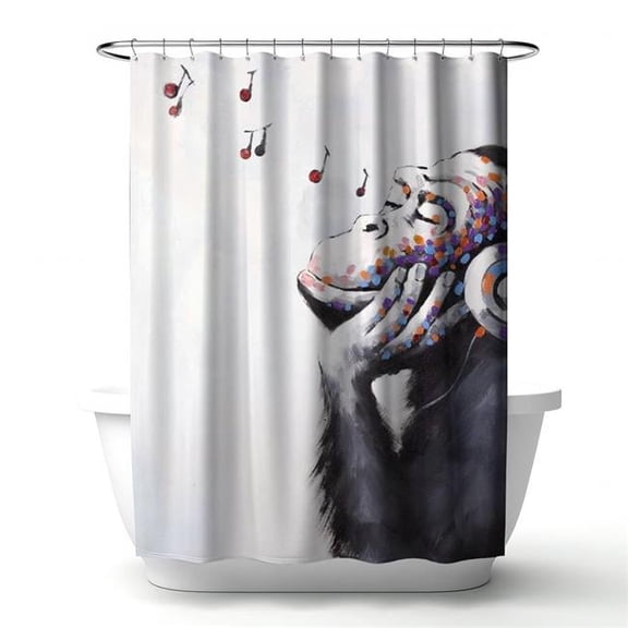 Begin Home Decor 4240-7174-AN96 71 x 74 in. Monkey Music Shower Curtain - Fun Bedroom Decor for Kids