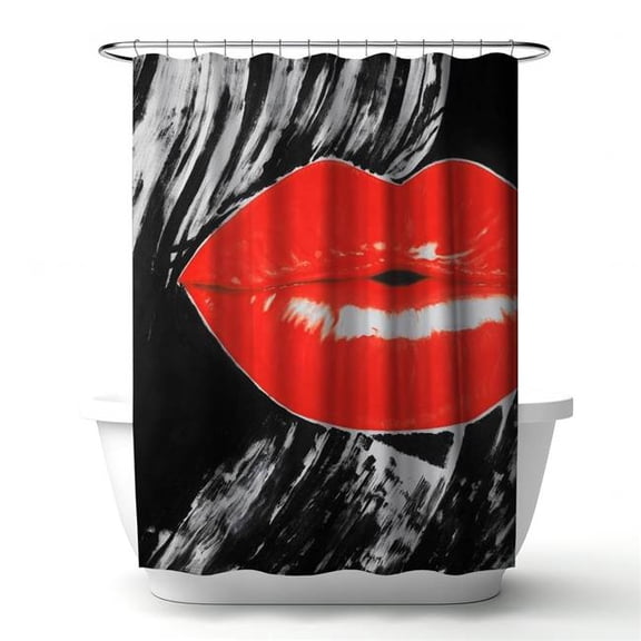 Begin Home Decor 4240-7174-FI55 71 x 74 in. Pouty Glossy Lips Retro Shower Curtain - Home Decor Beauty