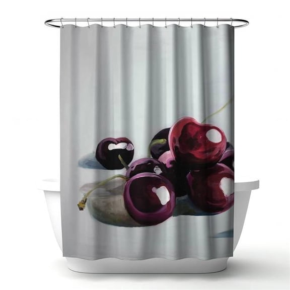 Begin Home Decor 4240-7174-GA100 71 x 74 in. Glossy Dark Cherries Shower Curtain - Romantic White Decor