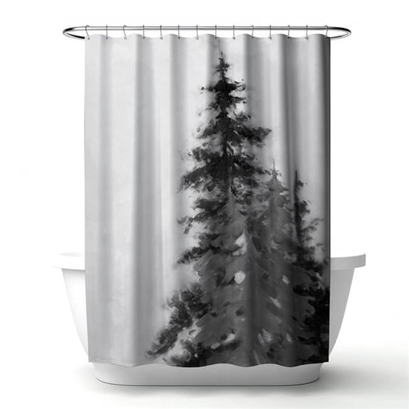Begin Home Decor 4240-7174-LA65 71 x 74 in. Silhouette Trees Shower Curtain - White Bedroom Decor