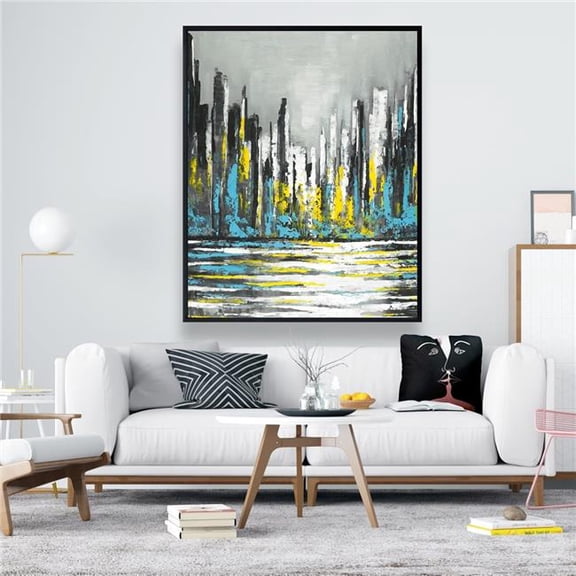 Begin Home Decor C1FC48605WKF56 48 x 60 in. Abstract Blue Skyline - Gray Building Framed Canvas Art