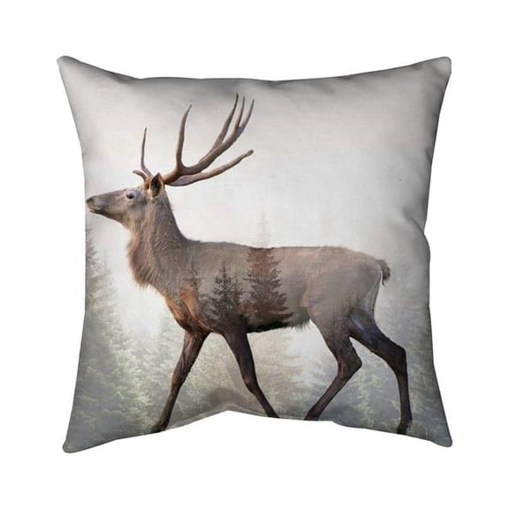 Begin Home Decor 5541-1616-AN221-1 16 x 16 in. Large Plume Roe Deer Pillow - Green Scandinavian Home Decor