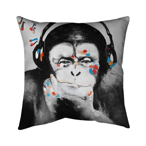 Begin Home Decor 5541-1616-AN252 16 x 16 in. Monkey with Headphones Gray Pillow - Contemporary Bedroom Decor