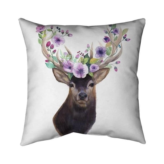 Begin Home Decor 5541-1616-AN389 16 x 16 in. Roe Deer Head Pillow - Brown Deer with Flowers Home Decor