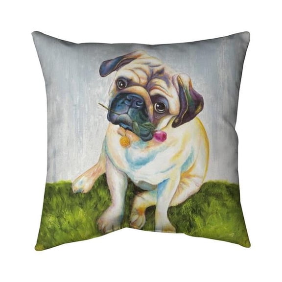 Begin Home Decor 5541-1616-AN75 16 x 16 in. Cute Pug with Rose Pillow - Blue Contemporary Home Decor