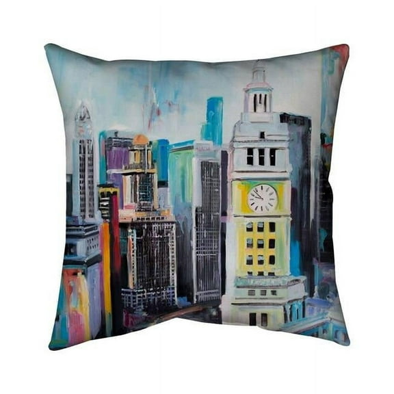 Begin Home Decor 5541-1616-CI290 16 x 16 in. Contemporary Blue Pillow - Manhattan Cityscape Home Decor