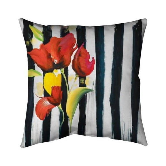 Begin Home Decor 5541-1818-FL112 18 x 18 in. Red Flowers on Stripes-Double Sided Print Indoor Pillow