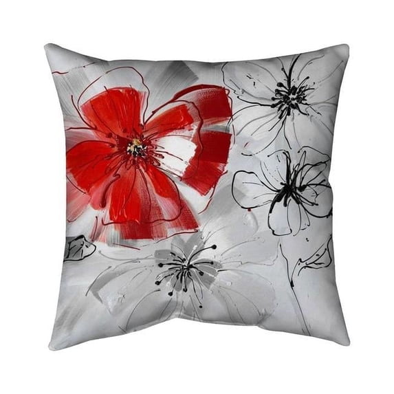 Begin Home Decor 5541-1818-FL43 18 x 18 in. Red & Grey Flowers-Double Sided Print Indoor Pillow