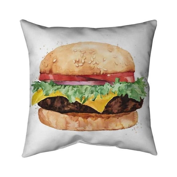 Begin Home Decor 5541-1818-GA78 18 x 18 in. Watercolor All Dressed Cheeseburger-Double Sided Print Indoor Pillow