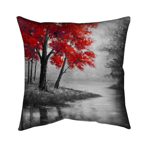 Begin Home Decor 5541-1818-LA25-1 18 x 18 in. Red Trees & Lake-Double Sided Print Indoor Pillow