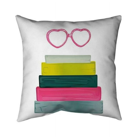 Begin Home Decor 5541-1818-MI7 18 x 18 in. Heart Shape Glasses with Books-Double Sided Print Indoor Pillow