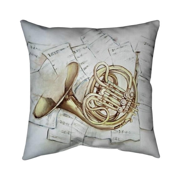 Begin Home Decor 5541-1818-MU43 18 x 18 in. Horn on Music Sheet-Double Sided Print Indoor Pillow