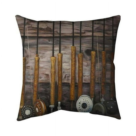 Begin Home Decor 5541-1818-SL7 18 x 18 in. Fishing Rods on Wood-Double Sided Print Indoor Pillow