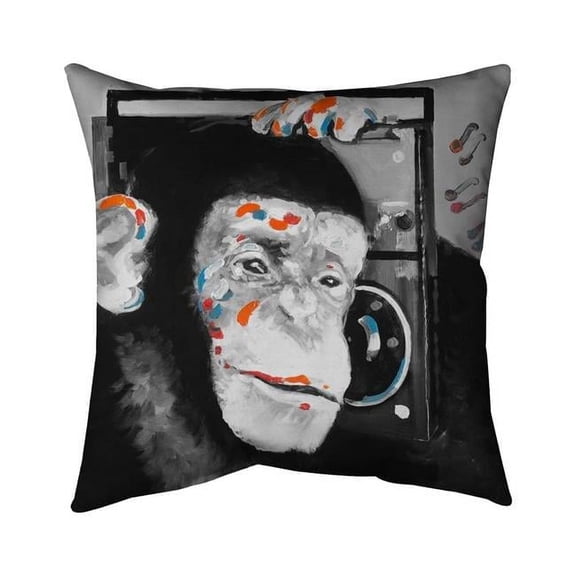 Begin Home Decor 5541-2626-AN253 26 x 26 in. Monkey Listening to Radio-Double Sided Print Indoor Pillow