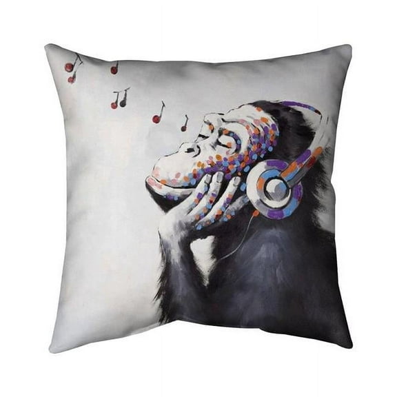 Begin Home Decor 5541-2626-AN96 26 x 26 in. Monkey Listening Music-Double Sided Print Indoor Pillow