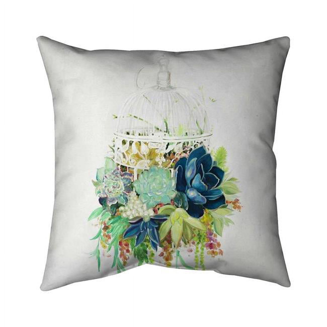 Begin Home Decor 5541-2626-FL374 26 x 26 in. Bird Cage with Cactus-Double Sided Print Indoor Pillow