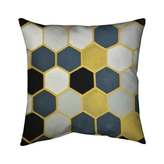 Begin Home Decor 5542-1616-AB61 16 x 16 in. Blue & Gold Cells-Double Sided Print Outdoor Pillow Cover