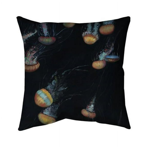 Begin Home Decor 5542-1616-AN432 16 x 16 in. Colorful Jellyfishes Swimming in the Dark-Double Sided Print Outdoor Pillow Cover
